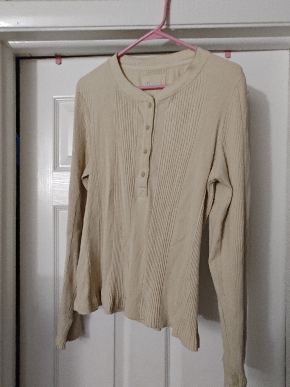 aerie Ribbed Henley Long Sleeve Top - Cream
